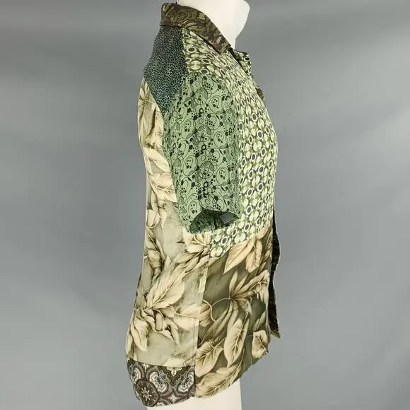PIERRE-LOUIS MASCIA Size S Green Multi Color Floral Silk Camp Short Sleeve Shirt